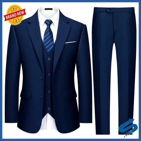 Slim Fit 3-Piece Suit Set Blazer Vest Pants Wedding Prom Business